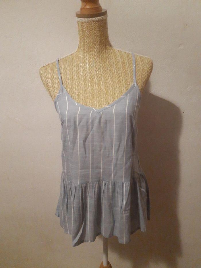 blouse chemise débardeur etam 38 M bleu clair rayures blanches - photo numéro 1