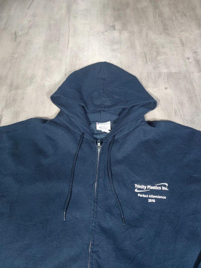 Veste à Capuche Full Zip Champion Bleu Marine Logo Brodé Blanc Taille 3XL Homme - photo numéro 2