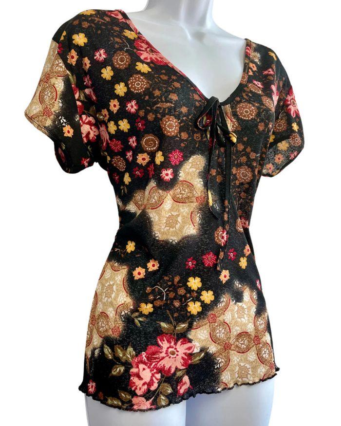 Top flowered V neck vintage y2k XL/XXL - photo numéro 1