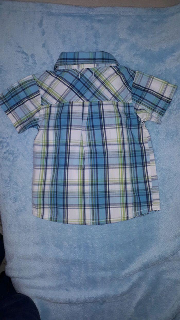 Chemise manches courtes garçon carreaux turquoise vert blanc Kimbaloo 2 ans - photo numéro 4