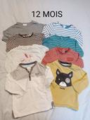 Lot 8 t-shirts manches longues diverses marques taille 12 mois