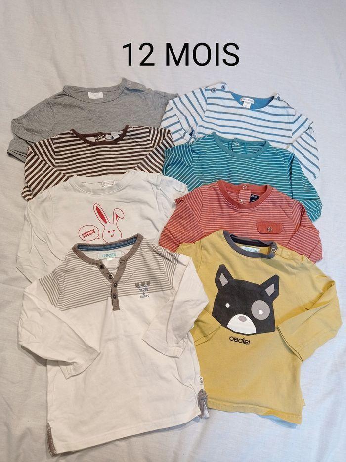 Lot 8 t-shirts manches longues diverses marques taille 12 mois - photo numéro 1