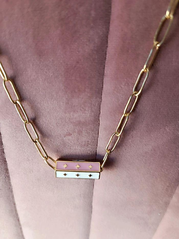 Collier chaine amulette rose étoile dorée acier inoxydable - photo numéro 2