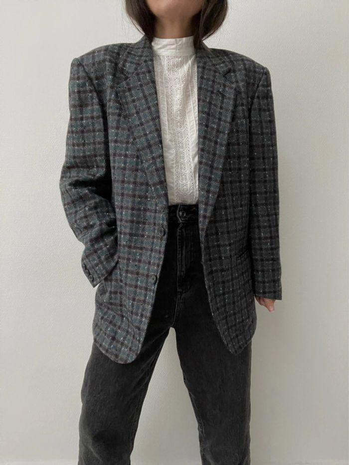 Oversized blazer effet carreaux 100% laine - photo numéro 8