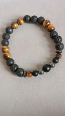 Bracelet homme ou mixte , perles noires et oeil de tigre