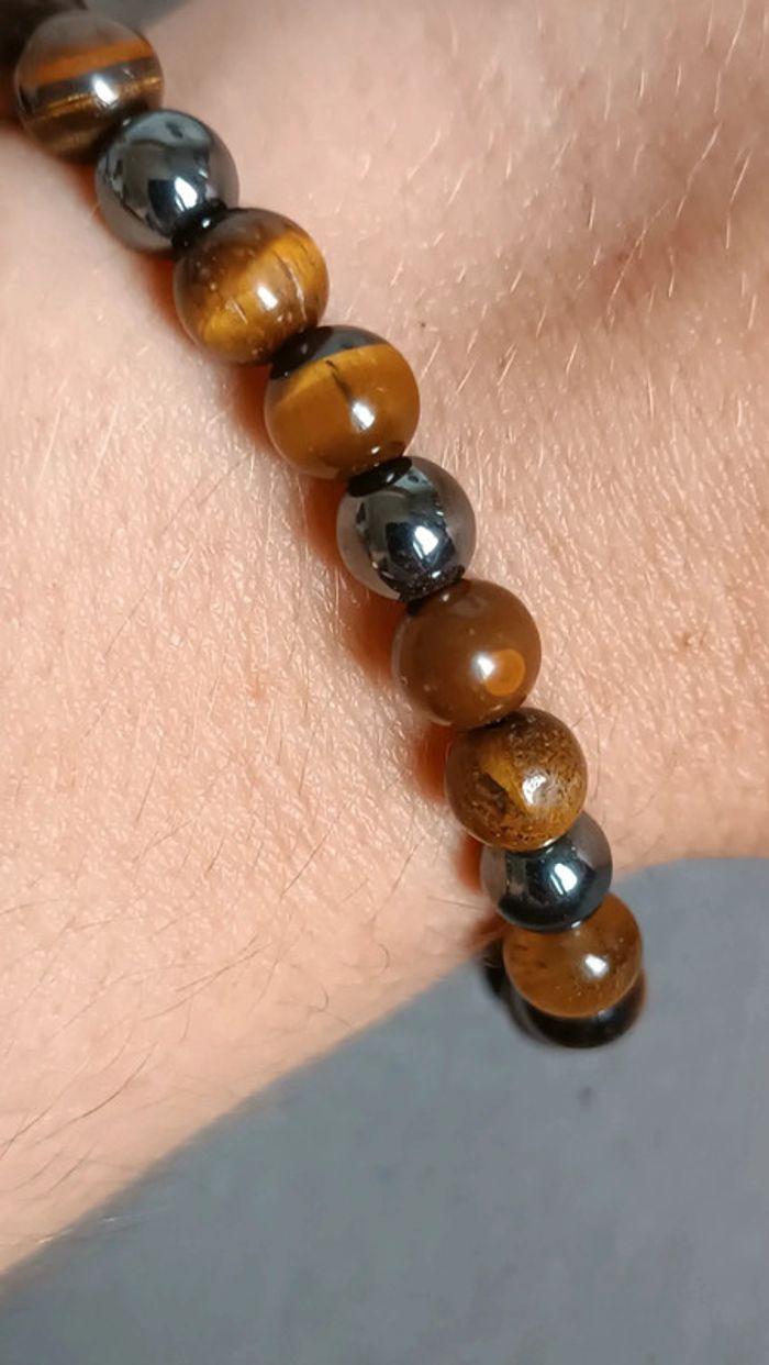 Joli bracelet en pierres naturelles oeil de tigre et hématites - photo numéro 2