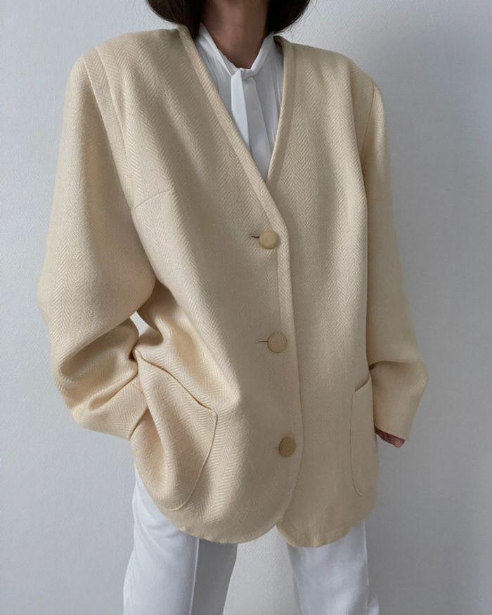 Oversized blazer crème 100% laine - photo numéro 6