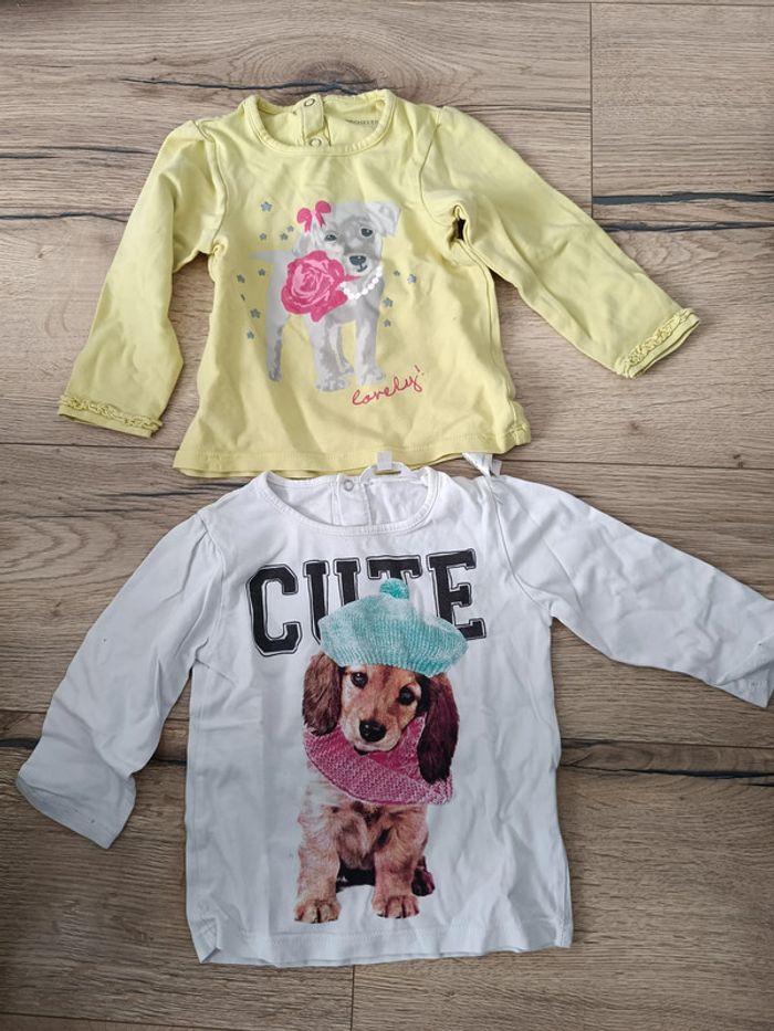 2 t shirts manches longues motif chien fille 18 mois - photo numéro 1