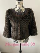 Veste manteau manches 3/4 marron et noir écailles de tortue en fausse fourrure Morgan taille 38