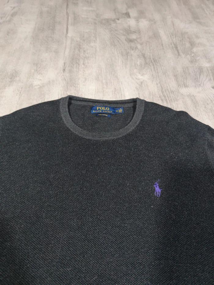 Pull Crewneck Ralph Lauren Nid D'abeilles Gris Foncé Logo Brodé Violet Taille M Homme - photo numéro 4