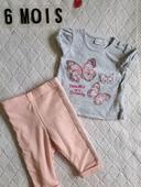 Ensemble t-shirt gris papillons + legging rose fille 6 mois