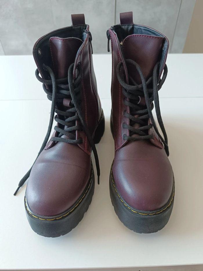 Bottes à lacets et fermeture éclair mi-mollet bordeau taille 38 - photo numéro 1