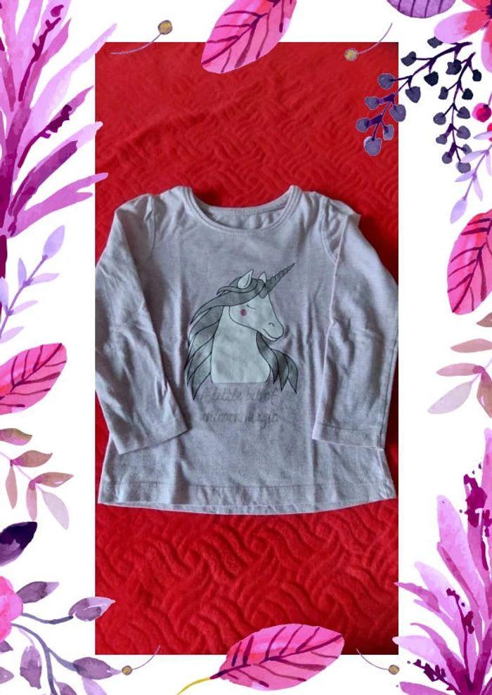 Lot 2 tee-shirts manches longues licorne fille 4 ans - photo numéro 2