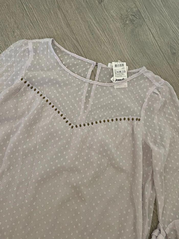 Blouse manches 3/4 trompette mauve clair pastel en voile Jennyfer taille S - photo numéro 2