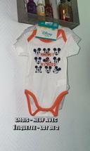 6 mois lot 2 bodys bodies manches courtes bébé garçon  blanc Mickey  Disney Disneyland neuf étiquette