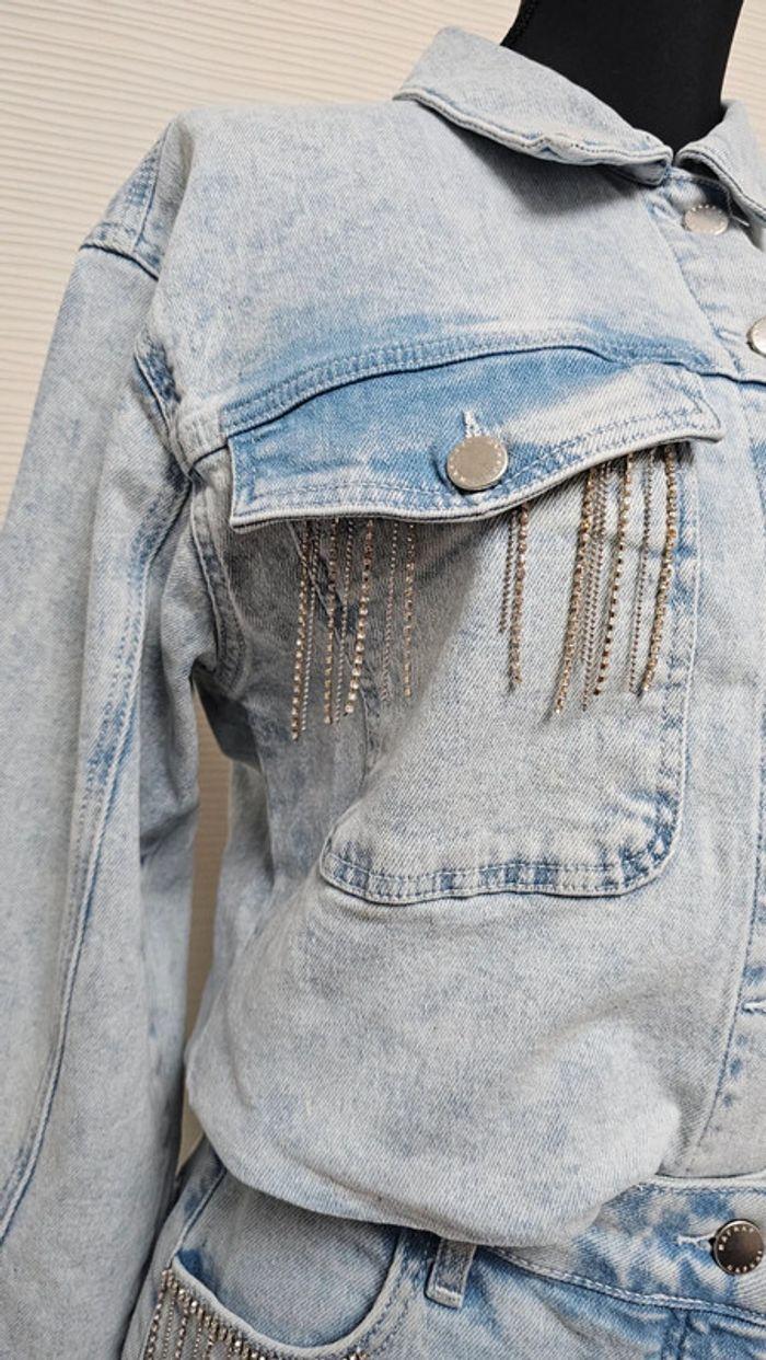 Ensemble short veste jean strass bijoux Naf Naf - photo numéro 3