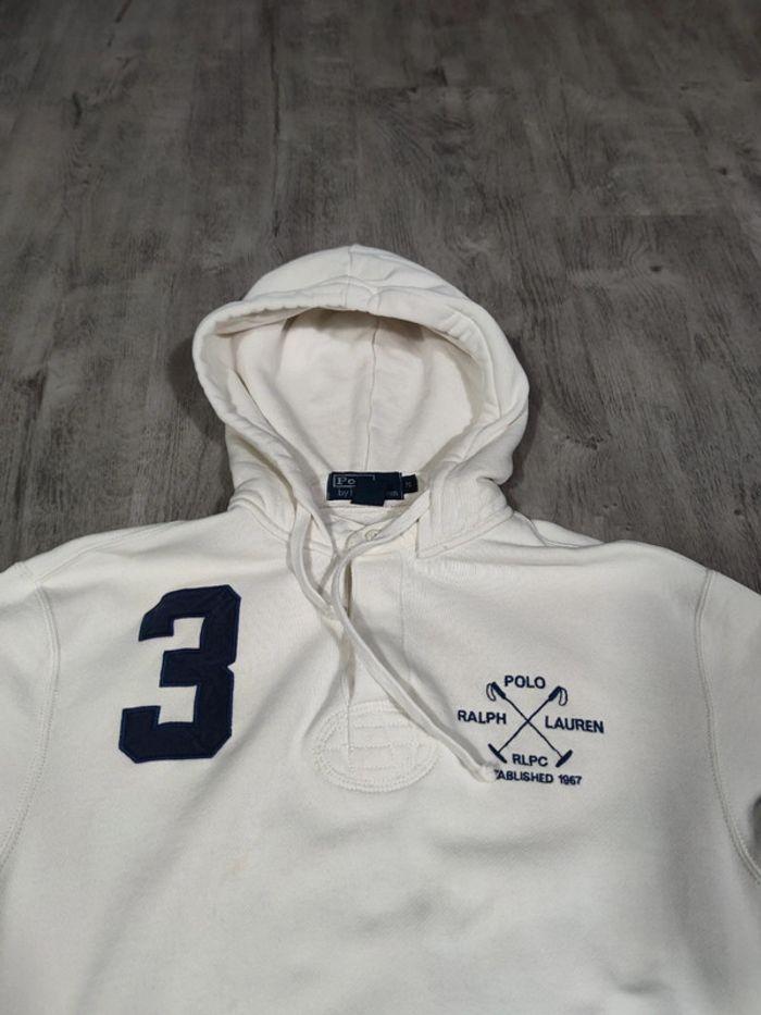 Sweat à Capuche Ralph Lauren Blanc Logo Brodé Bleu Marine Taille M Homme - photo numéro 4