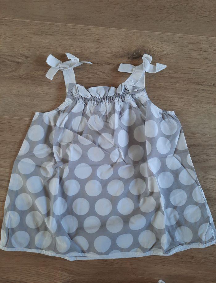 Ensemble été short blanc+ haut à bretelles gris/blanc à pois Jacadi 3 ans - photo numéro 3