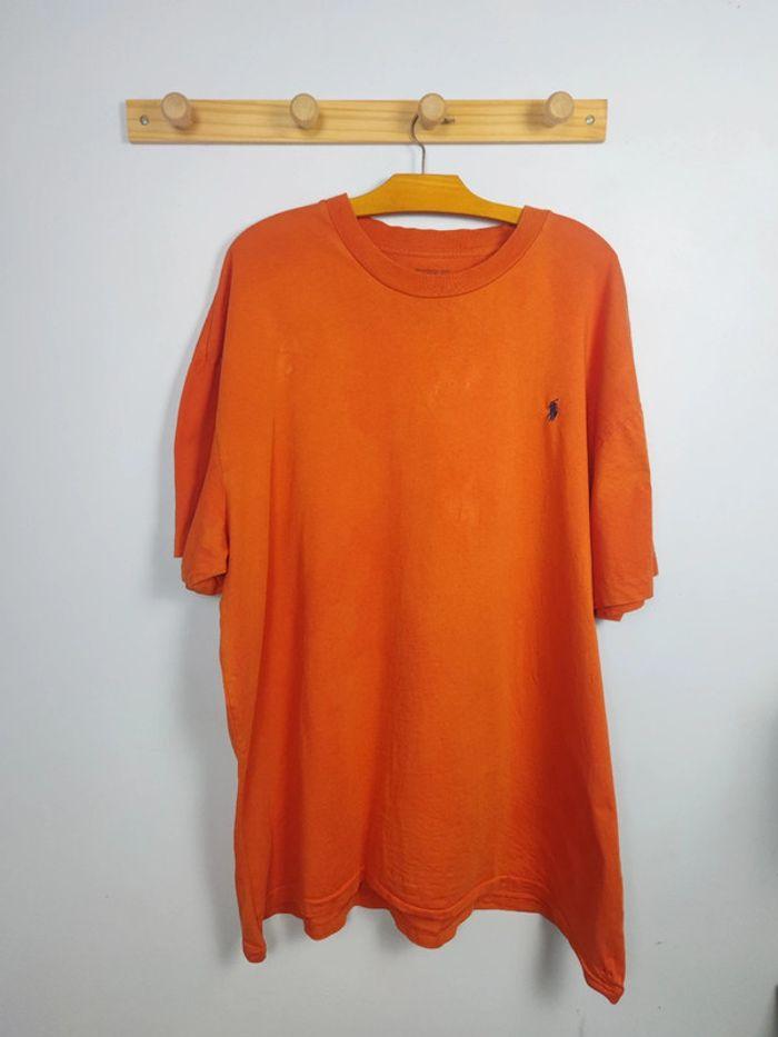 T-shirt Ralph Lauren Orange Logo Brodé Bleu Électrique Taille 2XL Homme - photo numéro 1