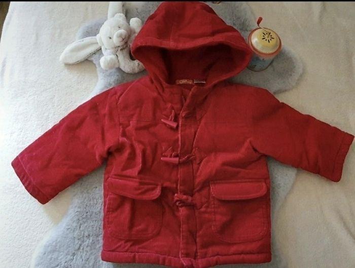 Manteau à capuche en velours rouge Okaou 12 mois - photo numéro 1