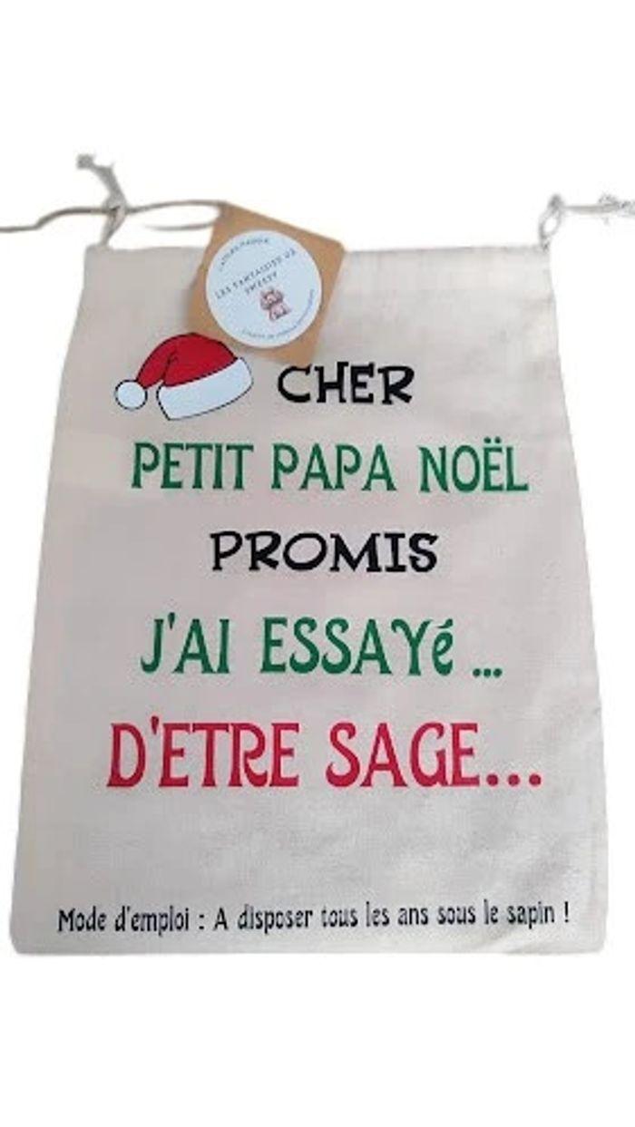 Neuf Joli sac pochon  tissu coton Noël humour - photo numéro 2