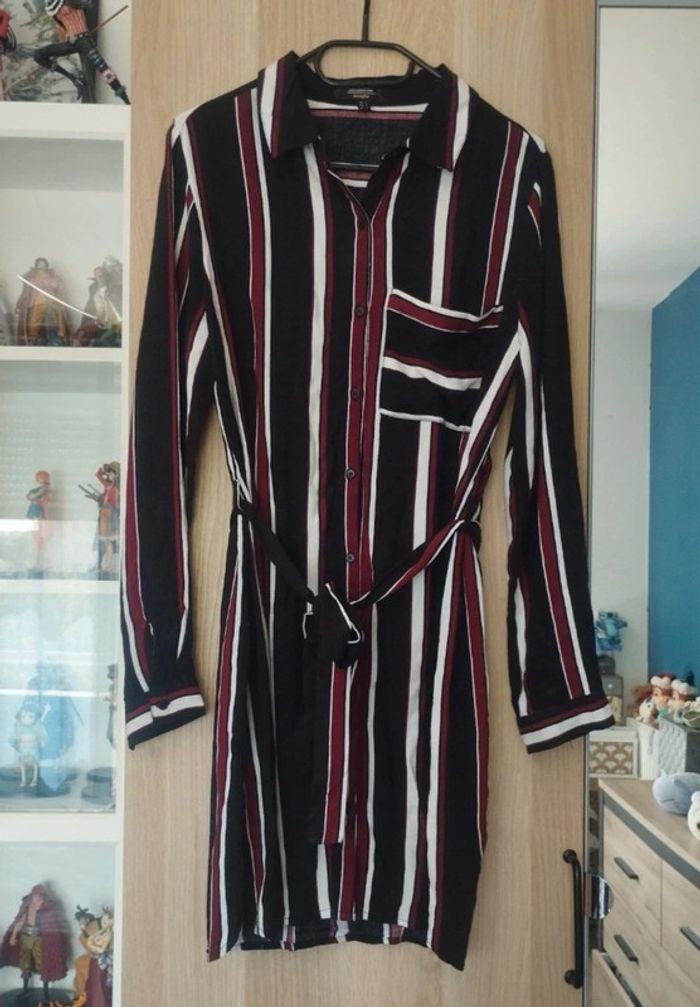 Robe chemise rayé noir blanc et bordeaux Jennyfer - Taille L 40