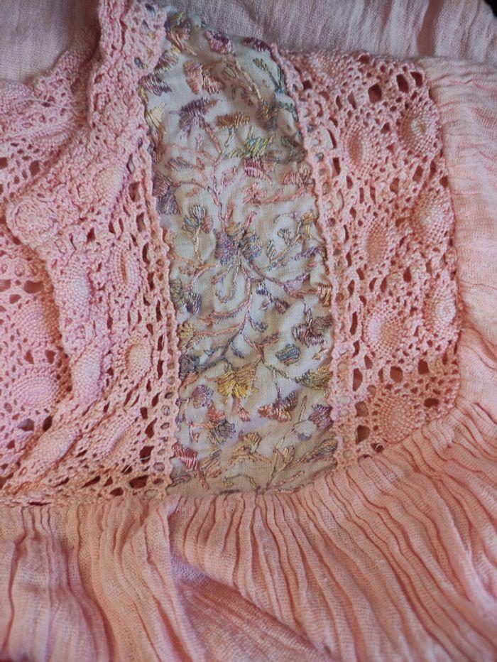 Tunique Bohème Blouse bouffante ample rose manche 3/4 Taille 44 - photo numéro 4