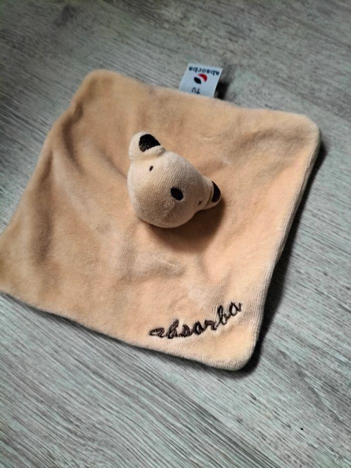 Doudou peluche plat ours marron beige absorba - photo numéro 1