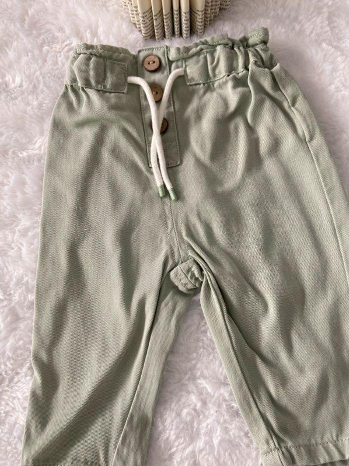 pantalon toile fille vert pastel menthe Kiabi 3 mois tbe - photo numéro 2