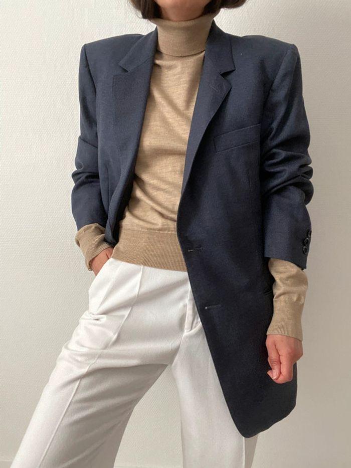 Oversized blazer bleu  100% laine - photo numéro 3