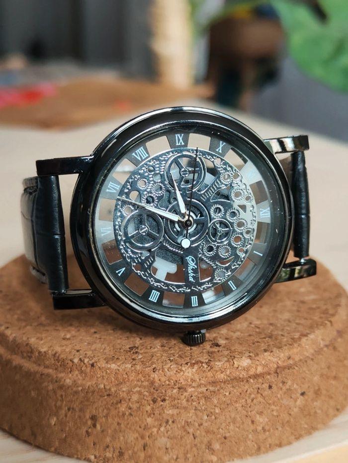 Montre noire transparente, mécanique argentée - photo numéro 2