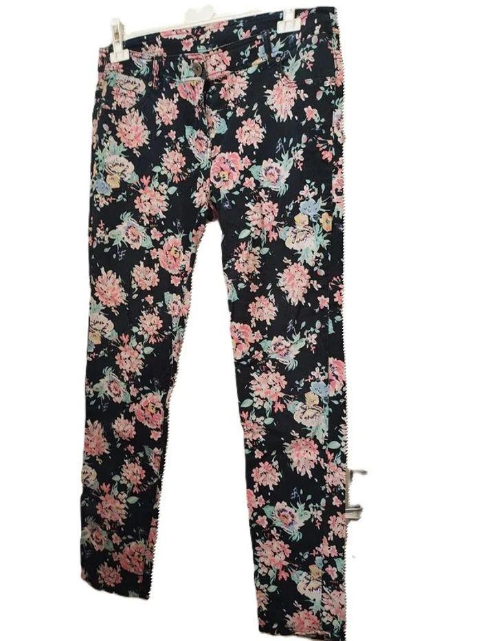 Pantalon noir fleuri multicouleurs Yessica Taille 44 - photo numéro 2