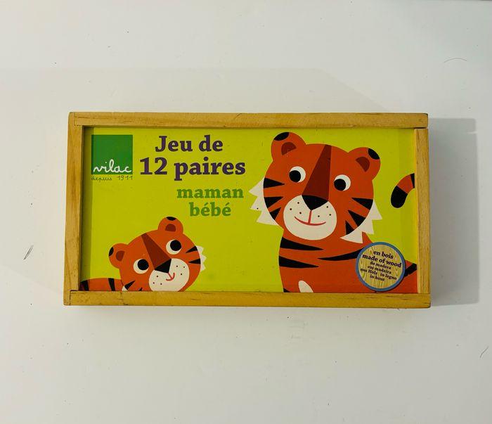 Vilac jeu de 12 paires maman bébé animaux  puzzle animaux couleurs jouet en bois jeu de société djeco janod goula hape montessori motricité fine éveil des durable observer associer lot SOP77 - photo numéro 1