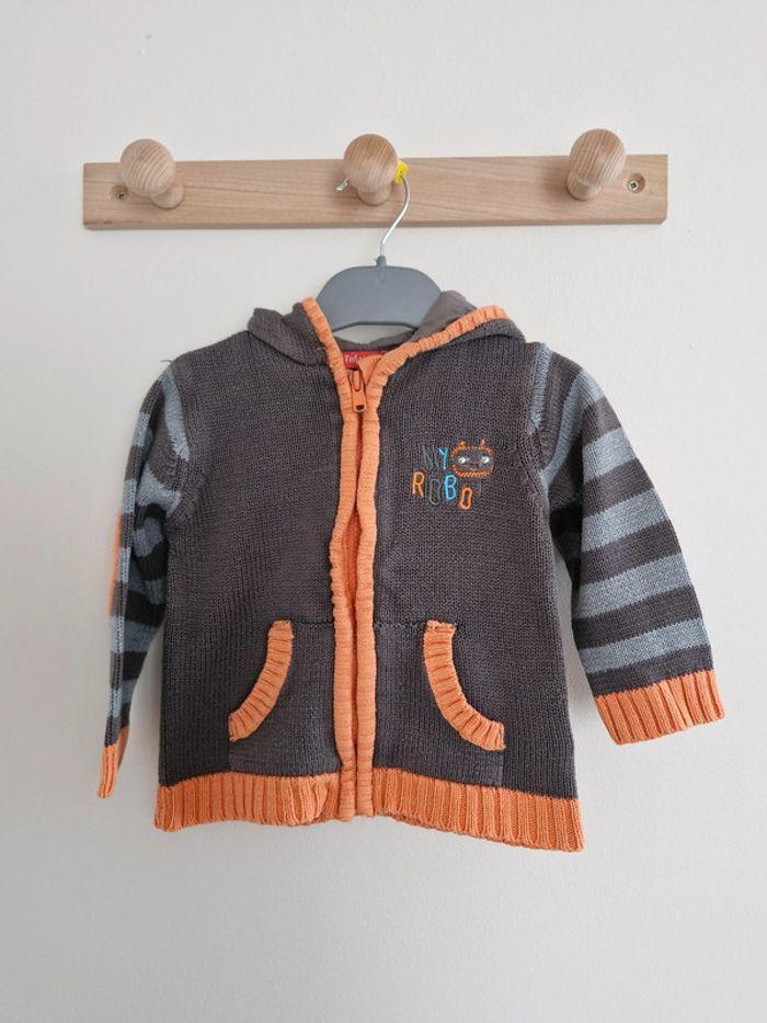 Gilet à capuche bébé garçon Gris Orange 18 mois Tissaia - photo numéro 1