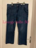 Jean extensible bleu taille haute coupe droit livergy taille 50