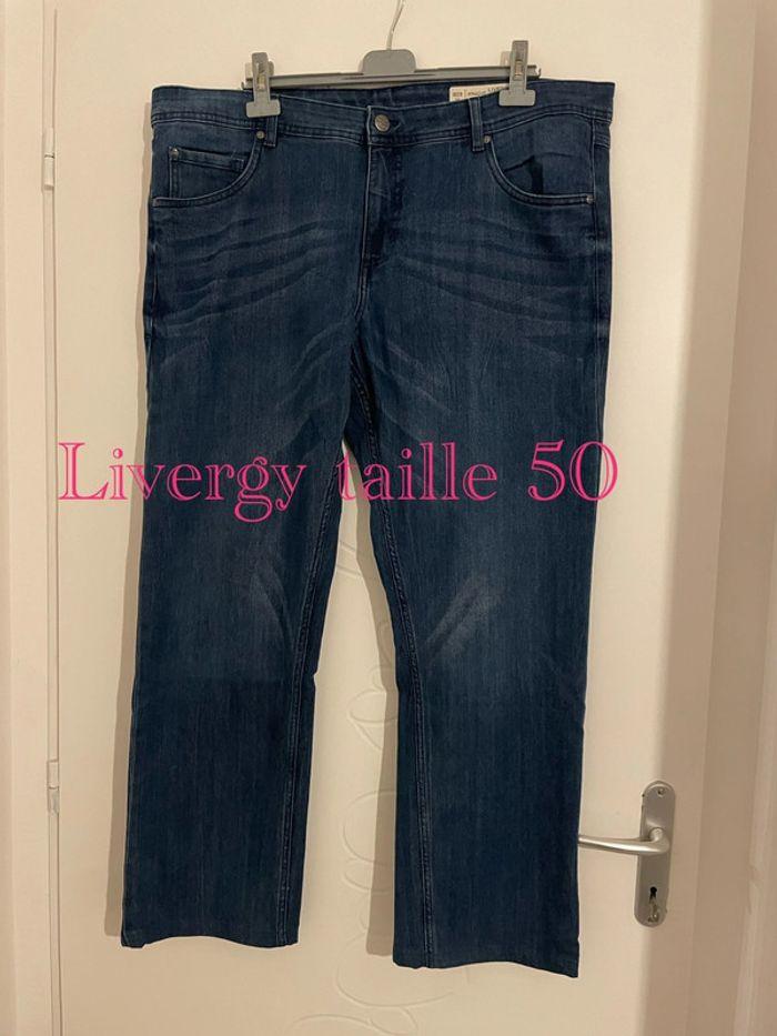 Jean extensible bleu taille haute coupe droit livergy taille 50 - photo numéro 1