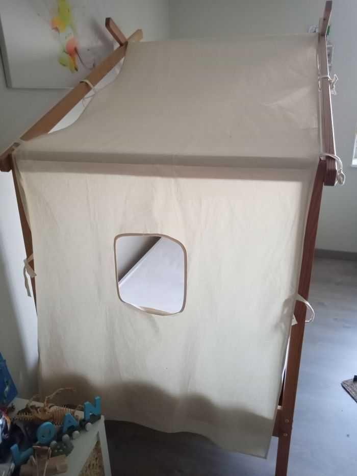 Lit cabane alouette avec sommier intégré, tissu décor, matelas - photo numéro 4