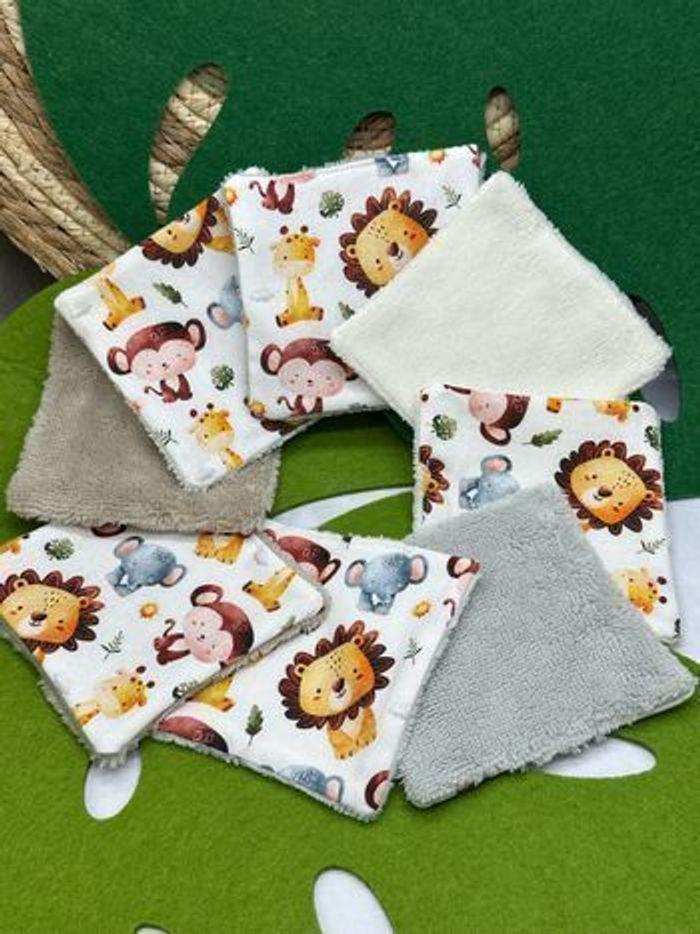 Lingettes lavables lot de 8 motifs savane en  micro  éponge bambou certifiée oeko-tex - photo numéro 2