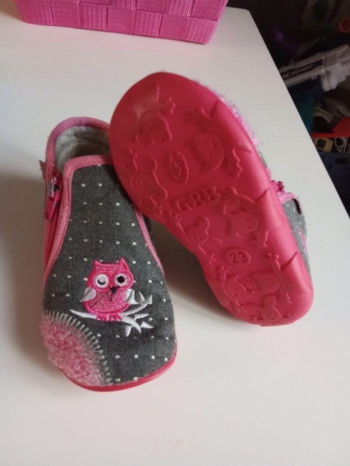 Chaussons fille rose montantes, gris taille 23  GBB marque, fermeture éclair, gris, rose, motif Hibou, hiver - photo numéro 3