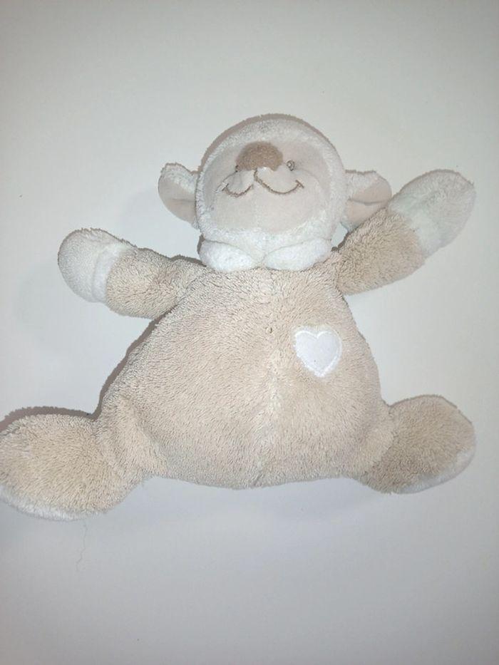 Doudou mouton Noa marron beige et blanc, coeur brodé - Nattou - photo numéro 1