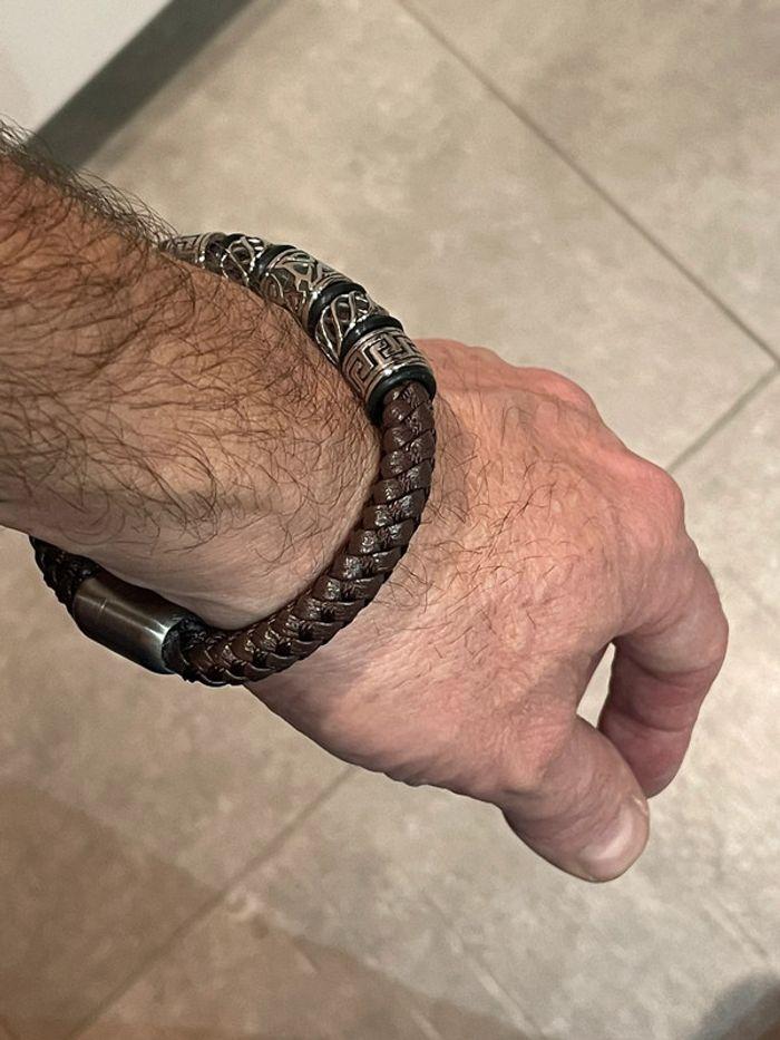 Bracelet, viking, Ragnar cuir Marron + pochette et boîte viking - photo numéro 5