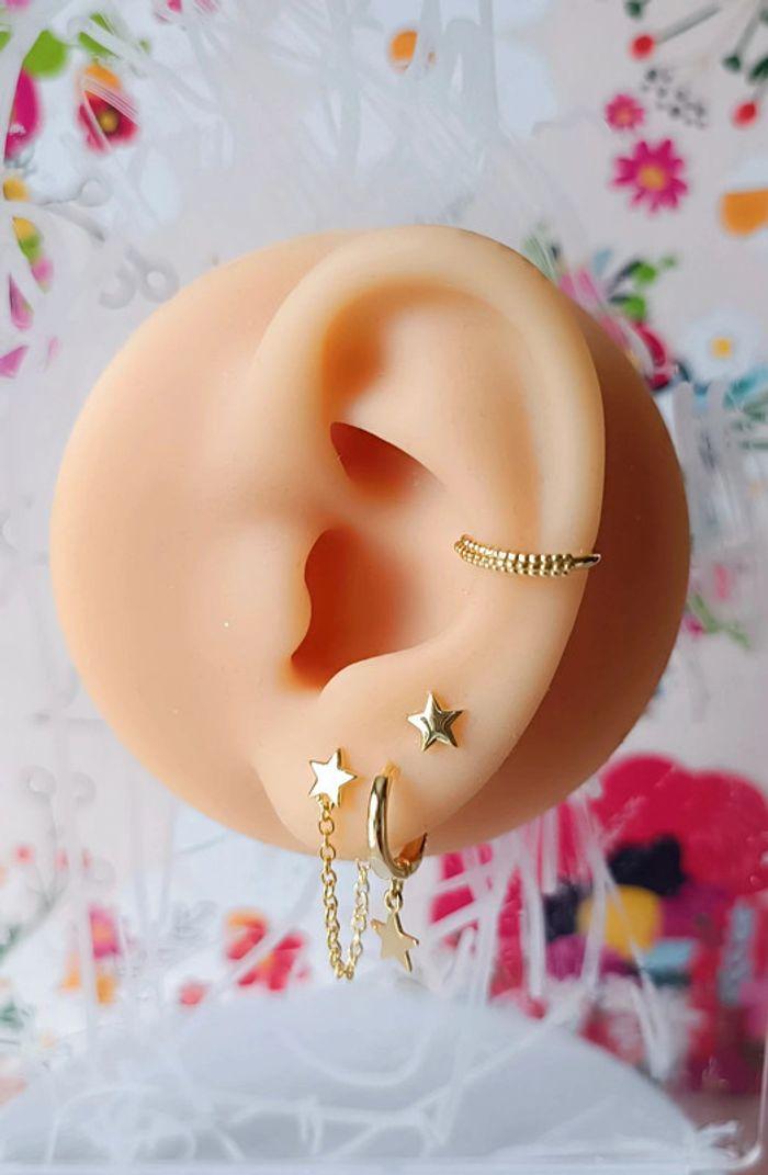 Earcuff boucles argent chaîne étoile argent couleur or - photo numéro 2