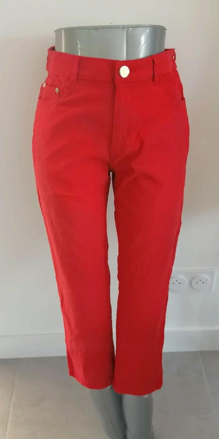 Panta-court rouge doré jean stretch Taille M Cherry Berry - photo numéro 8