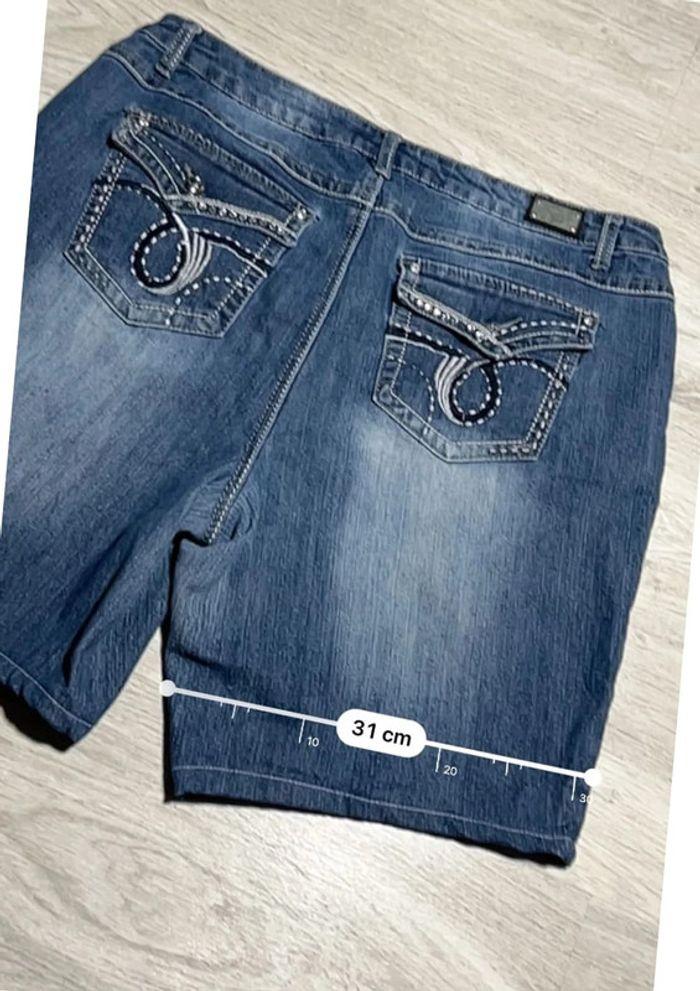 🩳 Short vintage brodé hip hop en jean Bleu Taille XL 🩳 - photo numéro 3