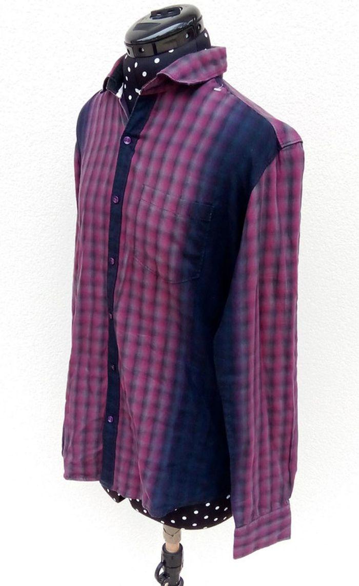 Chemise manches longues à carreaux noir, rose ou fuschia et gris Bleu Tonic taille S - photo numéro 5