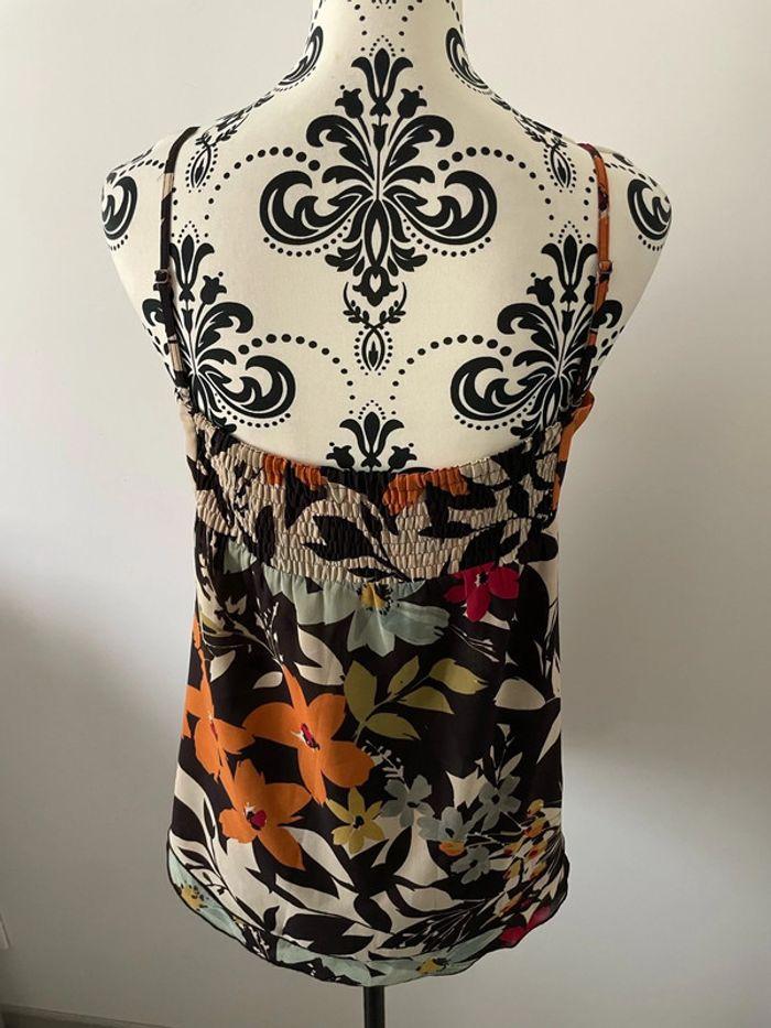 Débardeur top ample à bretelles réglable marron motifs fleurs multicolores H&M taille 40 - photo numéro 2