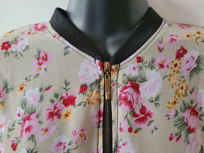 Blouse bombers Zara motifs fleurs fleuris roses gris semi transparent multicolore - photo numéro 4