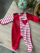 Pyjama / grenouillère Absorba en velour manches longues rouge et blanc taille 3 mois