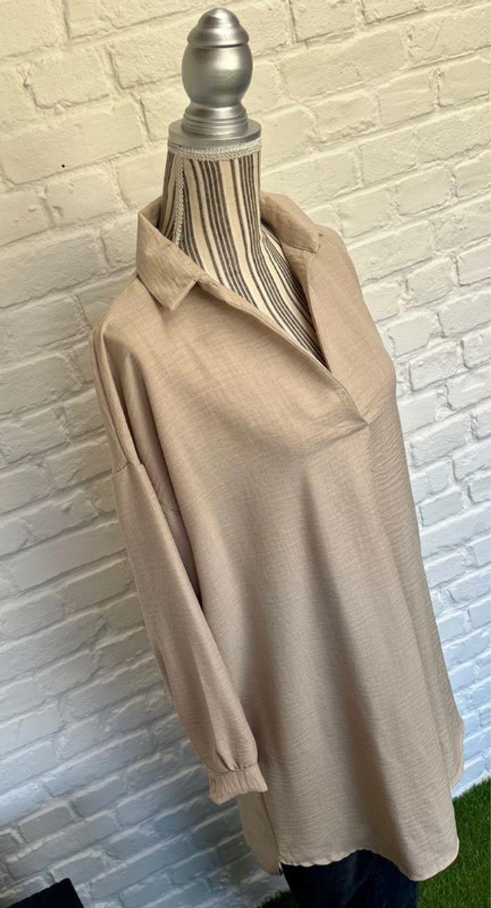 Chemise longue effet lin beige - photo numéro 4