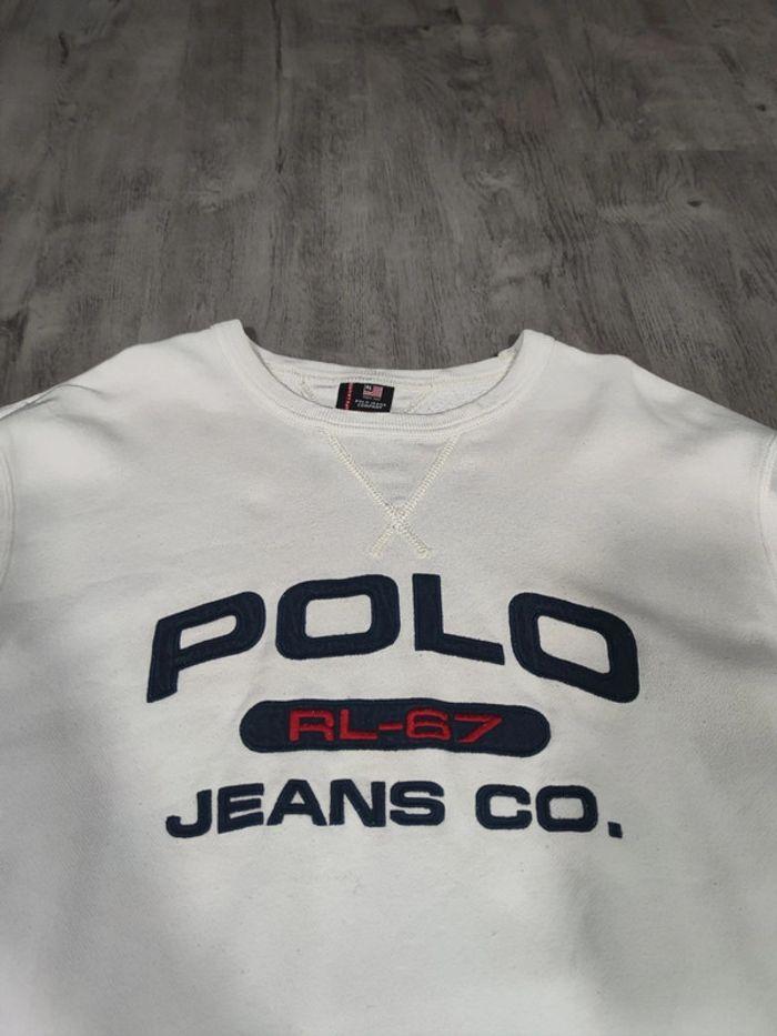 Pull Crewneck Polo Jeans Company Ralph Lauren 90's Vintage Blanc Brodé Taille 2XL Homme - photo numéro 4